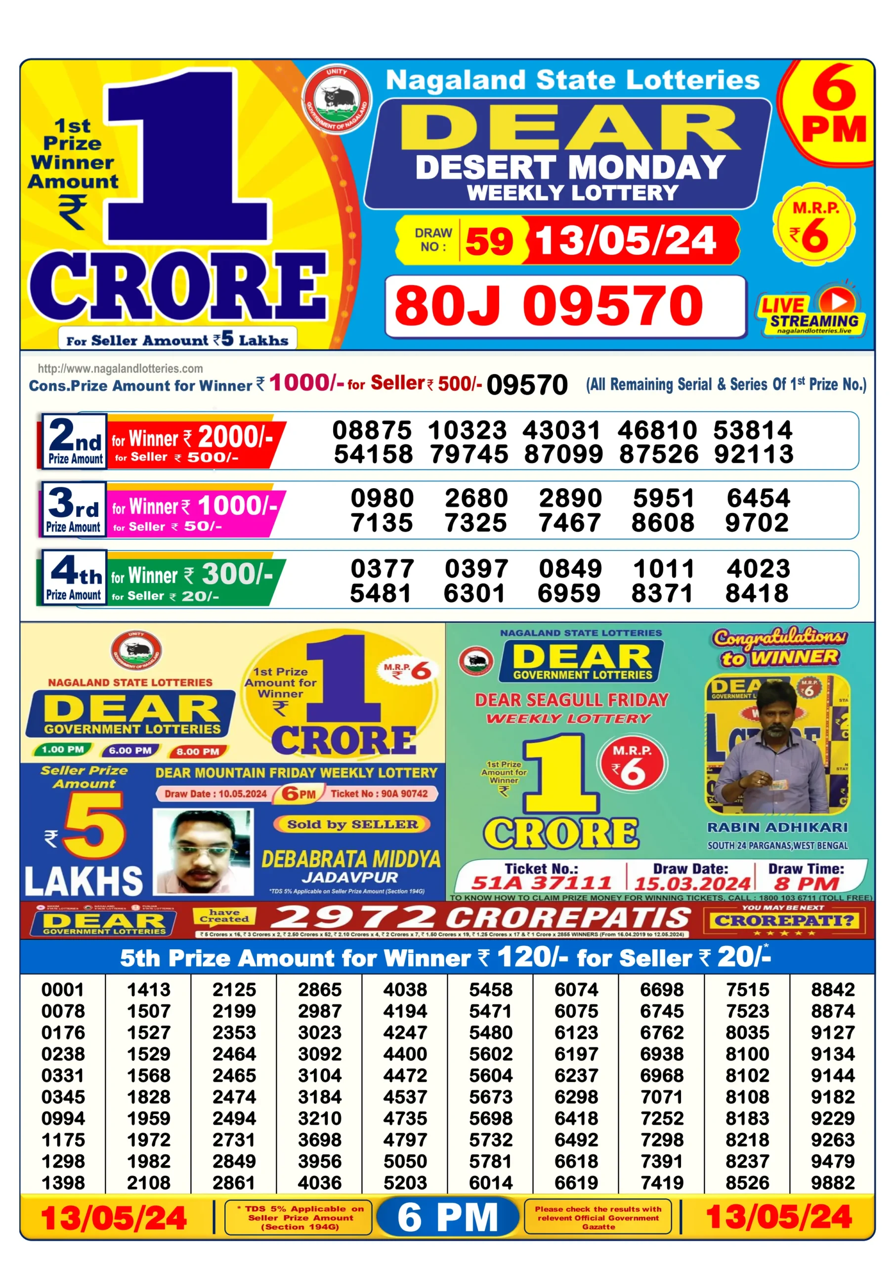 Nagaland State Lottery Result Today 6 PM May (13-5-2024)